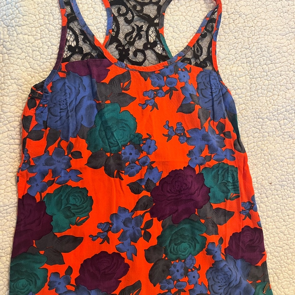 Floral Lace Women's Top - Orange and Purple volcom size small